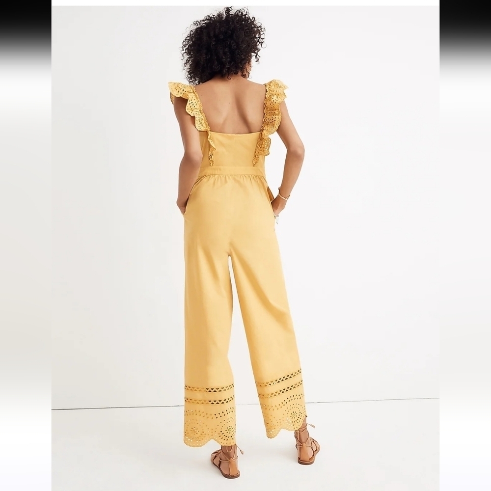 Madewell Eyelet Frilled-Strap Jumpsuit Yellow Size 6 - Picture 11 of 12